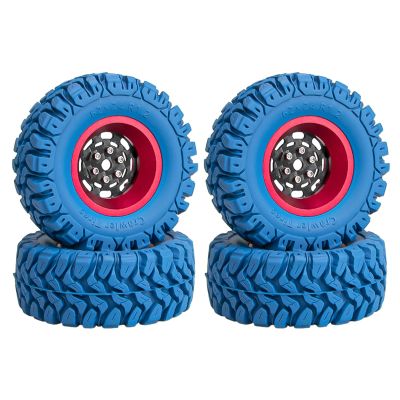 4PCS 1.2" Beadlock Wheel Tires Set 1.2" Carbon Fiber Beadlock Wheel Hub  Colored Rubber Crawler Tires for 1/18 TRX4M 1/24 SCX24 RC Crawler Car (blue tires B+ red wheel hub)