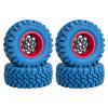 4PCS 1.2" Beadlock Wheel Tires Set 1.2" Carbon Fiber Beadlock Wheel Hub  Colored Rubber Crawler Tires for 1/18 TRX4M 1/24 SCX24 RC Crawler Car (blue tires B+ red wheel hub) view 1