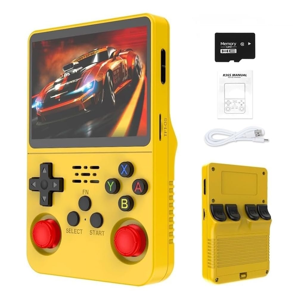 R36S 2025 New Retro Handheld Game Console, 20000+ HD Games Mini Retro Video Console, 3.5 Inch IPS Screen, Portable Arcade Video Gaming Console Gift for Adults (Yellow)
