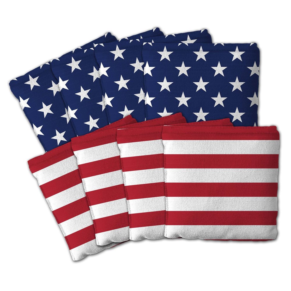 YouTheFan Stars & Stripes Set of 8 Cornhole Bags - All Weather Dual Sided Slide & Stop - Regulation Size with Carry case