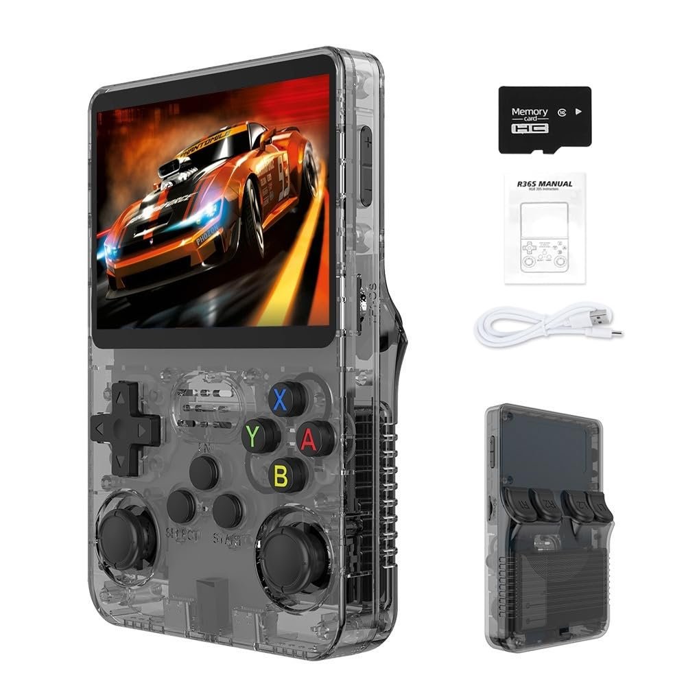 R36S 2025 New Retro Handheld Game Console, 20000+ HD Games Mini Retro Video Console, 3.5 Inch IPS Screen, Portable Arcade Video Gaming Console Gift for Adults (Grey)