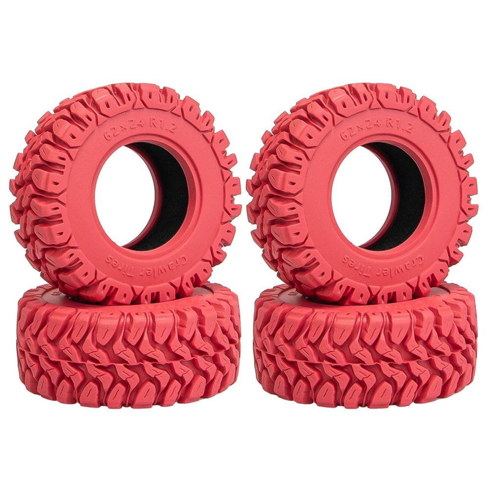 4PCS RC 1.2" Beadlock Tires 62 * 24mm Colored Rubber Crawler Tires for 1/18 Trx4m,1/24 SCX24 FCX24 RC Crawler Car (Red B)