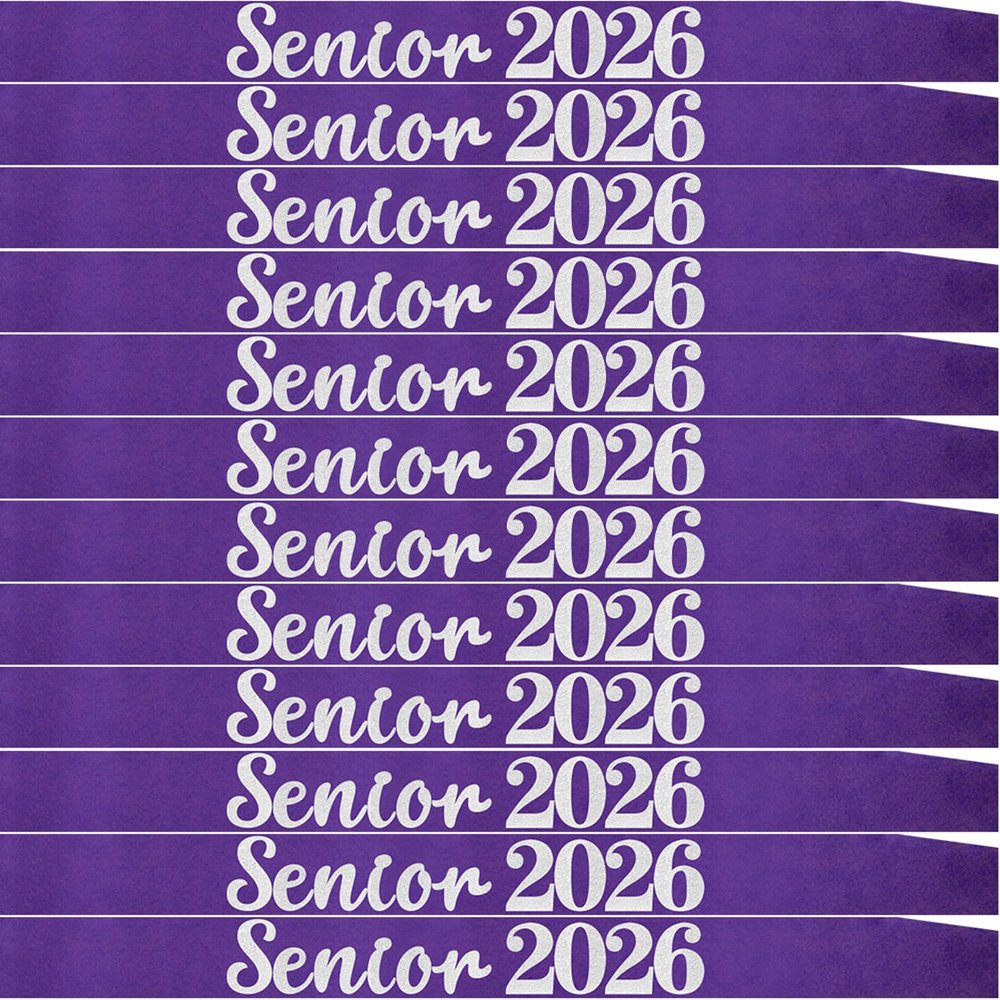 12 Pack Senior Sash 2026, Silver Glitter Purple Satin Finally Graduated Senior Cheerleader Sashes for Class of 2026 Graduation Party Supplies, Purple Silver