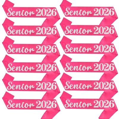 12 Pack Senior Sash 2026, Silver Glitter Hot Pink Satin Finally Graduated Senior Cheerleader Sashes for Class of 2026 Graduation Party Supplies, Hot Pink Silver