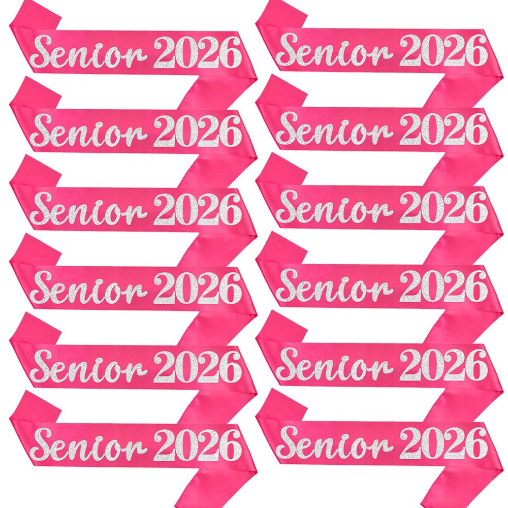 12 Pack Senior Sash 2026, Silver Glitter Hot Pink Satin Finally Graduated Senior Cheerleader Sashes for Class of 2026 Graduation Party Supplies, Hot Pink Silver