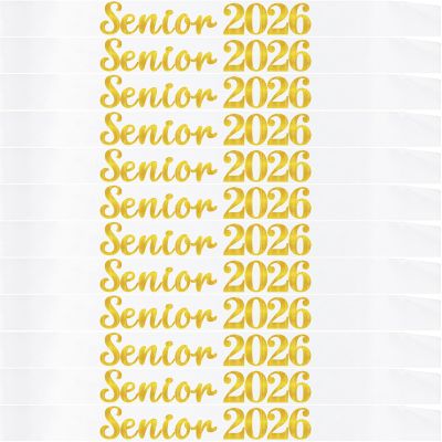 12 Pack Senior Sash 2026, Gold Glitter White Satin Finally Graduated Senior Cheerleader Sashes for Class of 2026 Graduation Party Supplies, White Gold