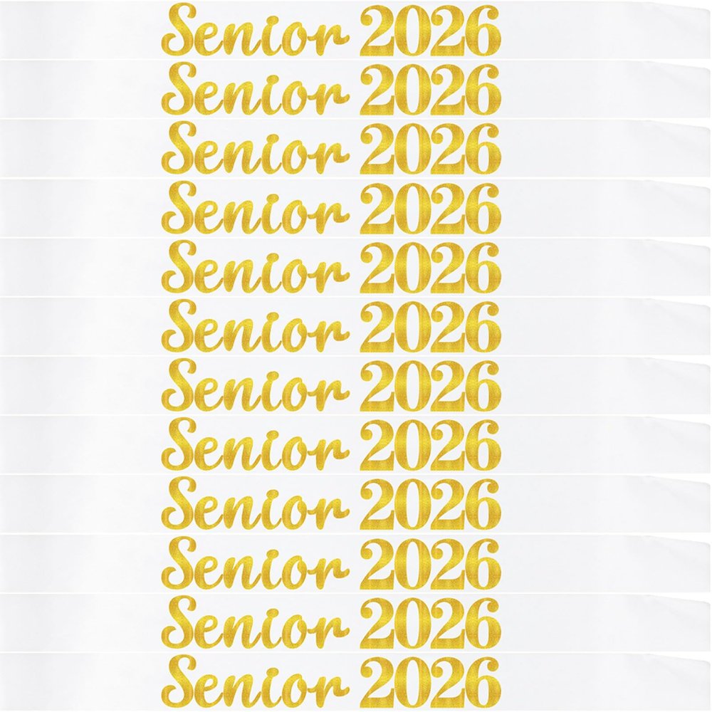 12 Pack Senior Sash 2026, Gold Glitter White Satin Finally Graduated Senior Cheerleader Sashes for Class of 2026 Graduation Party Supplies, White Gold