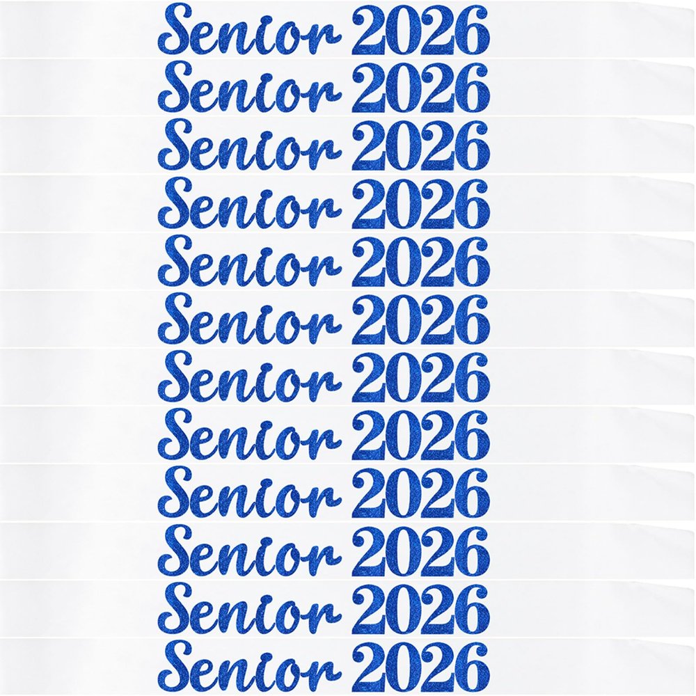 12 Pack Senior Sash 2026, Blue Glitter White Satin Finally Graduated Senior Cheerleader Sashes for Class of 2026 Graduation Party Supplies, White Blue