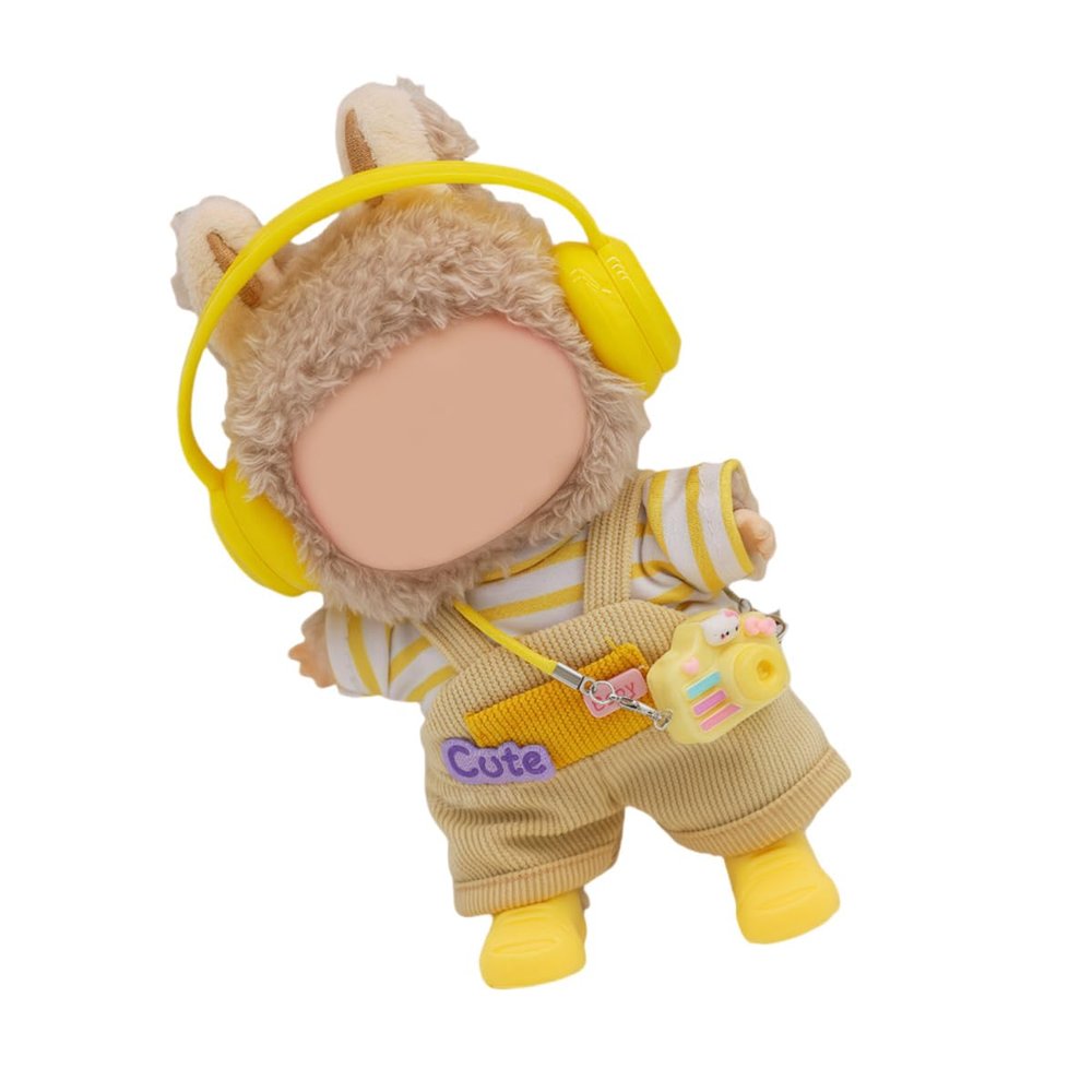 15-17cm Doll Clothes - Luxury Chic Style Set for 17cm Dolls, Premium Doll Outfit with Accessories for 16cm Doll-Khaki Rompers + Yellow Striped T-Shirt