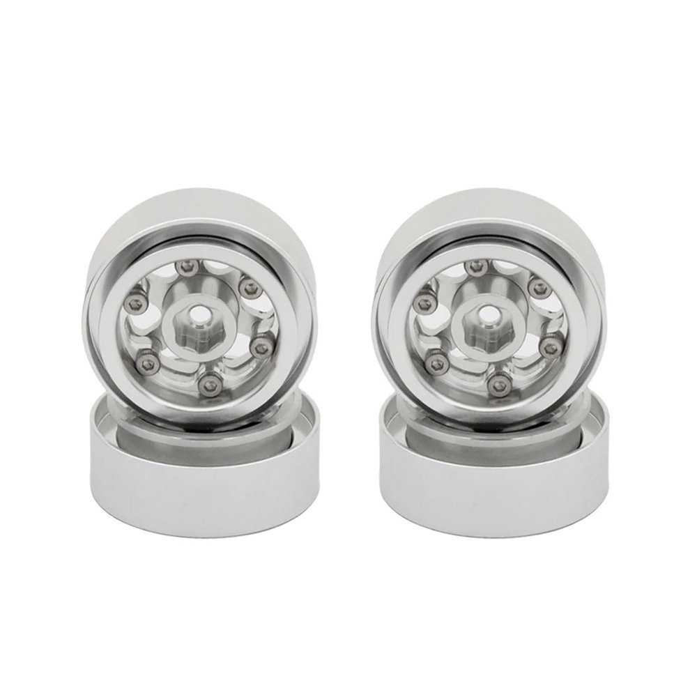 1.0 Inch Beadlock Wheel Rim Deep Dish Stamped Metal Hub For 1/18 1/24 RC Crawler Car Axial SCX24 AX24 TRX4M TRX4-M Upgrades(Silver)