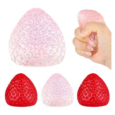 1 Dollar Toys 4 Pcs Handmade Strawberry Squishies Toys Cute Jelly Strawberry Squeeze Fidget Toys Taba Sticky Squishies Toy for Pinch Stress Relief Kawaii Birthday Party Gift taba