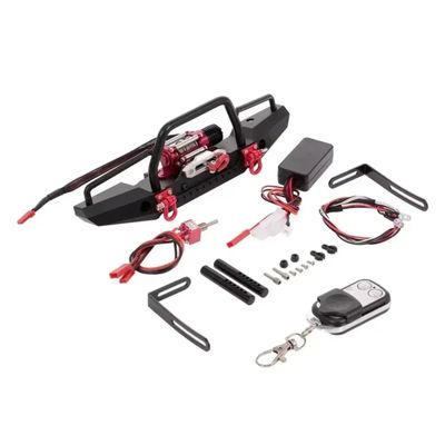 BOQEXSS for Traxxas for Axial for TRX-4 for SCX10 RC Crawler Car Bumper Metal with Winch 2 Light Remote Controller Receiver Parts Rc Bumpers(Size2)