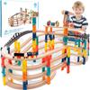 120Pcs Wooden Train Tracks Set, 398-inch Track Expansion, Toddler Railway Bridge Toy Train Set with Airplane and Magnetic Crane, Birthday Gifts for Boys and Girls, Compatible with All Major Brands view 1