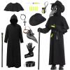 IEEILULU Plague Doctor Costume Kids, 19 Pieces Plague Doctor Outfit Set Renaissance Medieval Robes with Bird Beak Mask Hat Cane (S) view 1