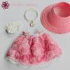 4-Piece Pink Rose Lace Dress for 5.9-6.7"(15-17cm) Dolls,Includes Dress,Straw Hat,Rhinestone Pendant Pearl Necklace & Underwear-Designer Clothes Recreating Classic Elegance view 2
