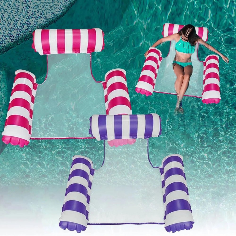 2-Pack Water Lounger Pool Chair Lounge, Inflatable Pool Float, Multi-PurposePool Hammock & Water Hammock Pool Floats for Adults Floating Row (Striped Dark Blue + Rose red)