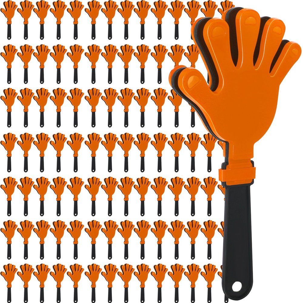 100 Pcs Hand Clappers Noisemakers 7.5 Inch Clappers Noisemakers Plastic Hand Clappers for Birthday Game Football Sporting Events Cheers Supplies Dance Basketball Football NoisemakersOrange Black)