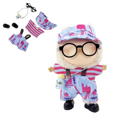 15-17cm Fashion Doll Clothes, Cool Overalls 6Pcs Doll Outfits and Accessories for Dress Up/Collectors (Hat + Top + Pants + Water Bottle + Glasses + Shoes)(No Dolls)