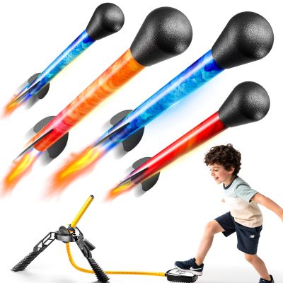 DULONIME Rocket Launcher for Kids, Outdoor Toys with 4 LED Rockets, Launch Up to 100+ Feet, Gifts for 3 4 5 6 7 8-12 Year Old Boy Birthday, Rockets for Kids Age 4-8