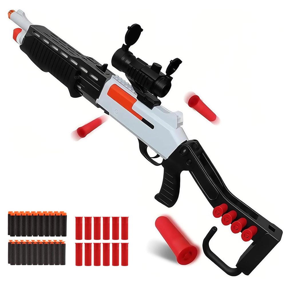 30 inch Foam Blaster Shotgun with Double Barrel Soft Bullets Gun with Shell Ejecting 2 in 1 Foam Blaster Shotgun with Shell Casings 60 Foams Darts Gift for 14+ Years (3)