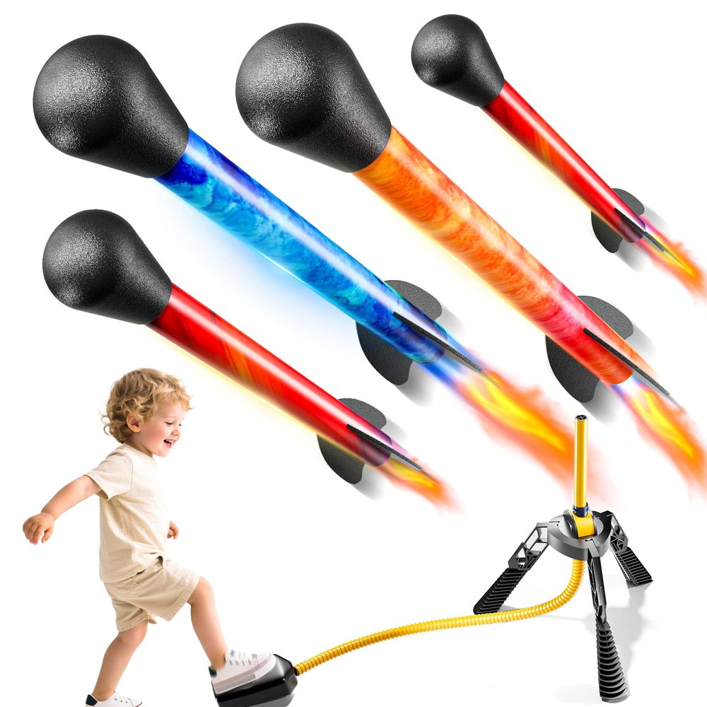 JUKUDAHU Rocket Launcher for Kids Age 4-8 with 4 LED Rockets Toy