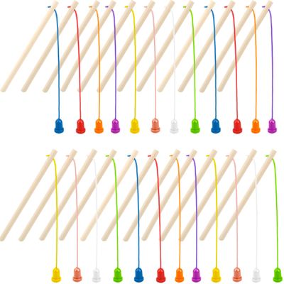 Feradny 24 Pcs Kids Magnetic Fishing Poles Wooden Magnetic Fishing Rods Colorful Wooden Fishing Games for Kindergarten Boys Girls Fishing Game Birthday Gifts, 8 Colors