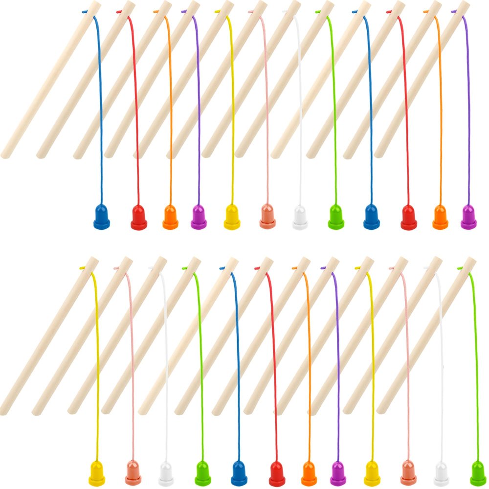 Feradny 24 Pcs Kids Magnetic Fishing Poles Wooden Magnetic Fishing Rods Colorful Wooden Fishing Games for Kindergarten Boys Girls Fishing Game Birthday Gifts, 8 Colors