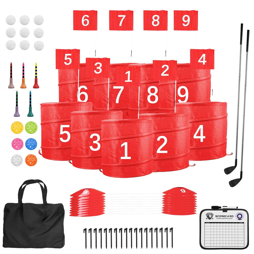 Behonor Backyard Golf Game with 2 Clubs, Portable 9 Hole Backyard Golf Course,Outdoor Battle Golf Game for All Ages Adults,Beach,Camping and Park Kids,Family, Anywhere Practice