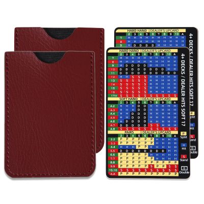 Sanfiland 2 PCS Thick Stainless Steel Basic Strategy Blackjack Card, Metal Blackjack Basic Strategy Card Casino Legal Allowed at Casino Blackjack Table Sets 4+ Decks Hit Soft 17 with Leather Sleeve
