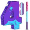 Capoda Number 4 Spider Piata Bundle with Blindfold and Bat Comic Theme Birthday Party Piata for Boy Girl Kids 4th Birthday Party Decorations, 16 x 12 x 2.8 Inch