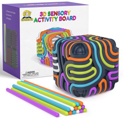 3D Sensory Activity Board for Kids  Silicone Fidget Toy Cube | Sensory Toys for Toddlers, Autism, ADHD, Anxiety | STEM Travel Toy for Boys and Girls Ages 3+