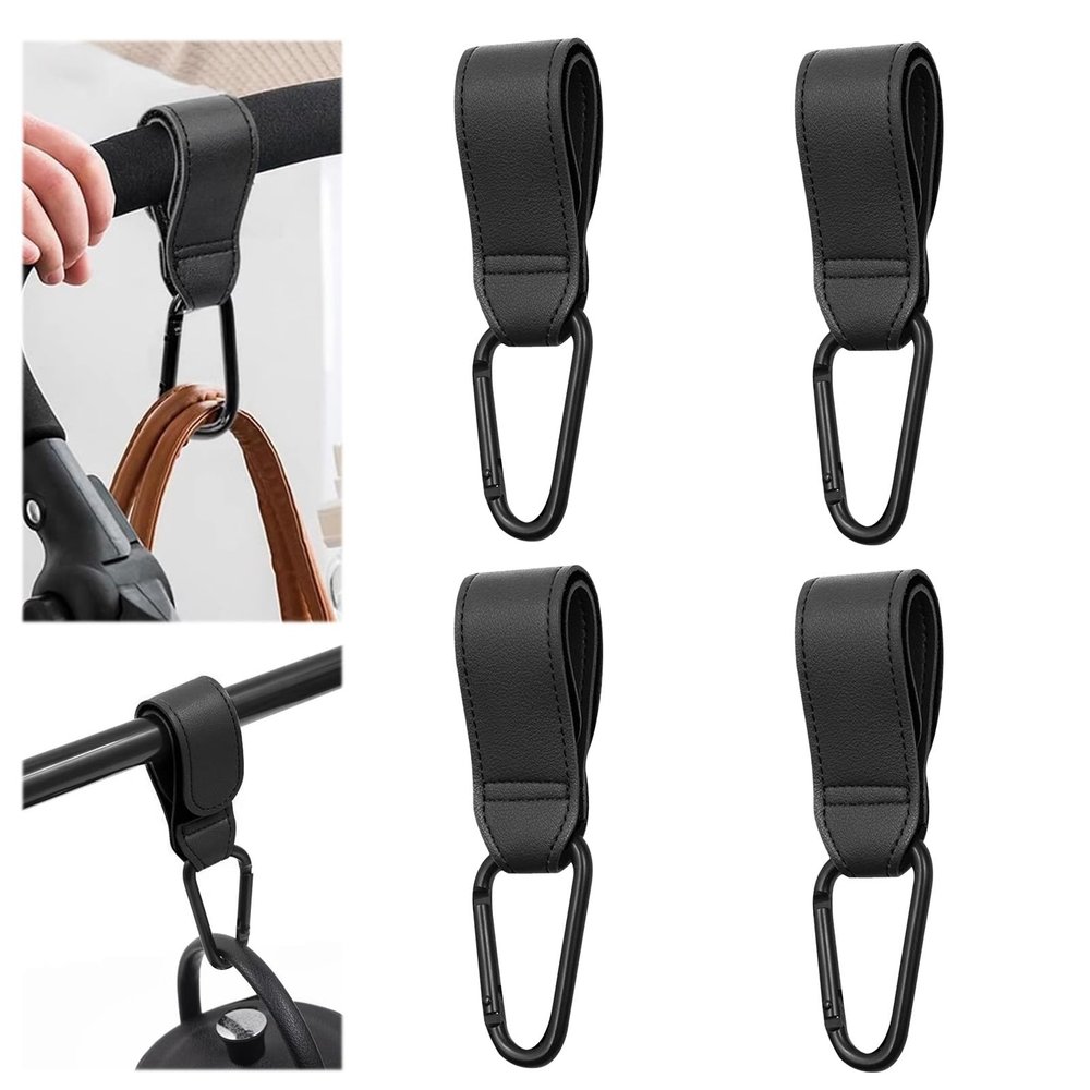 4 Pack Stroller Hooks for Bags Universal Baby Stroller Clips and Hooks Carry 44lbs, Non-Slip with One-Hand Opening, Hanging Diaper Bag Universal Hooks Accessories for Stroller Shopping Cart (Black)