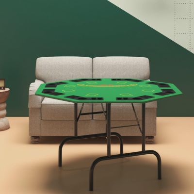 Wheloy Soozier Poker Table Foldable 47" Octagon Casino Table Blackjack Texas Holdem Poker Table for 8 Players with Chips Tray and Cup Holders