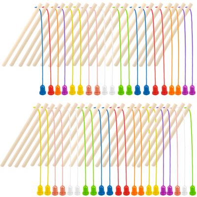 Feradny 40 Pcs 7 Inch 10 Inch Small Wooden Magnetic Fishing Poles Mini Wood Fishing Rods Fishing Games for Kids Fishing Game Birthday Gifts, 8 Colors
