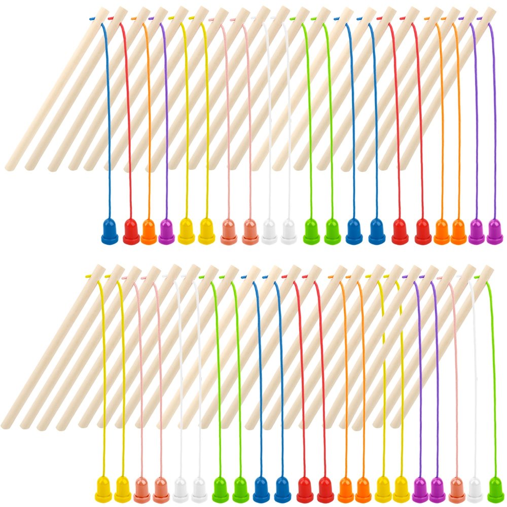 Feradny 40 Pcs 7 Inch 10 Inch Small Wooden Magnetic Fishing Poles Mini Wood Fishing Rods Fishing Games for Kids Fishing Game Birthday Gifts, 8 Colors