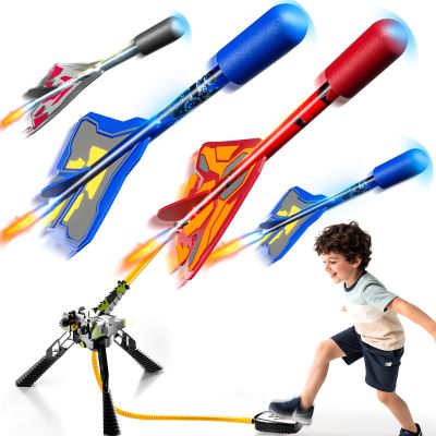 DULONIME Rocket Launcher for Kids with 4 LED Airplane Rockets and Tank Launcher, Outdoor Toys for Toddlers, Rockets for Kids Age 4-8, 2 3 4 5 Year Old Boy Birthday Gift, Launching up to 120+ Feet