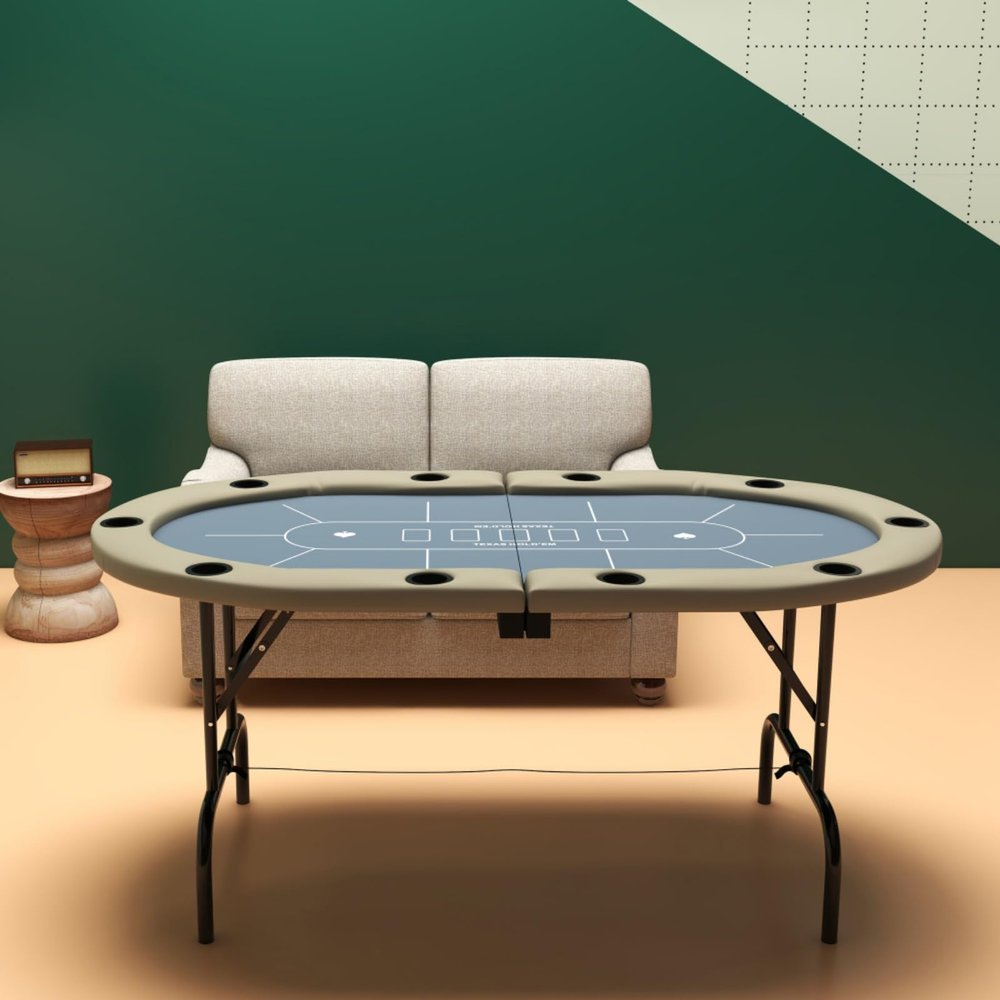 Wheloy Soozier Poker Table Foldable, 70" Oval Blackjack Casino Texas Holdem Poker Game Table for 10 Players with Cup Holders