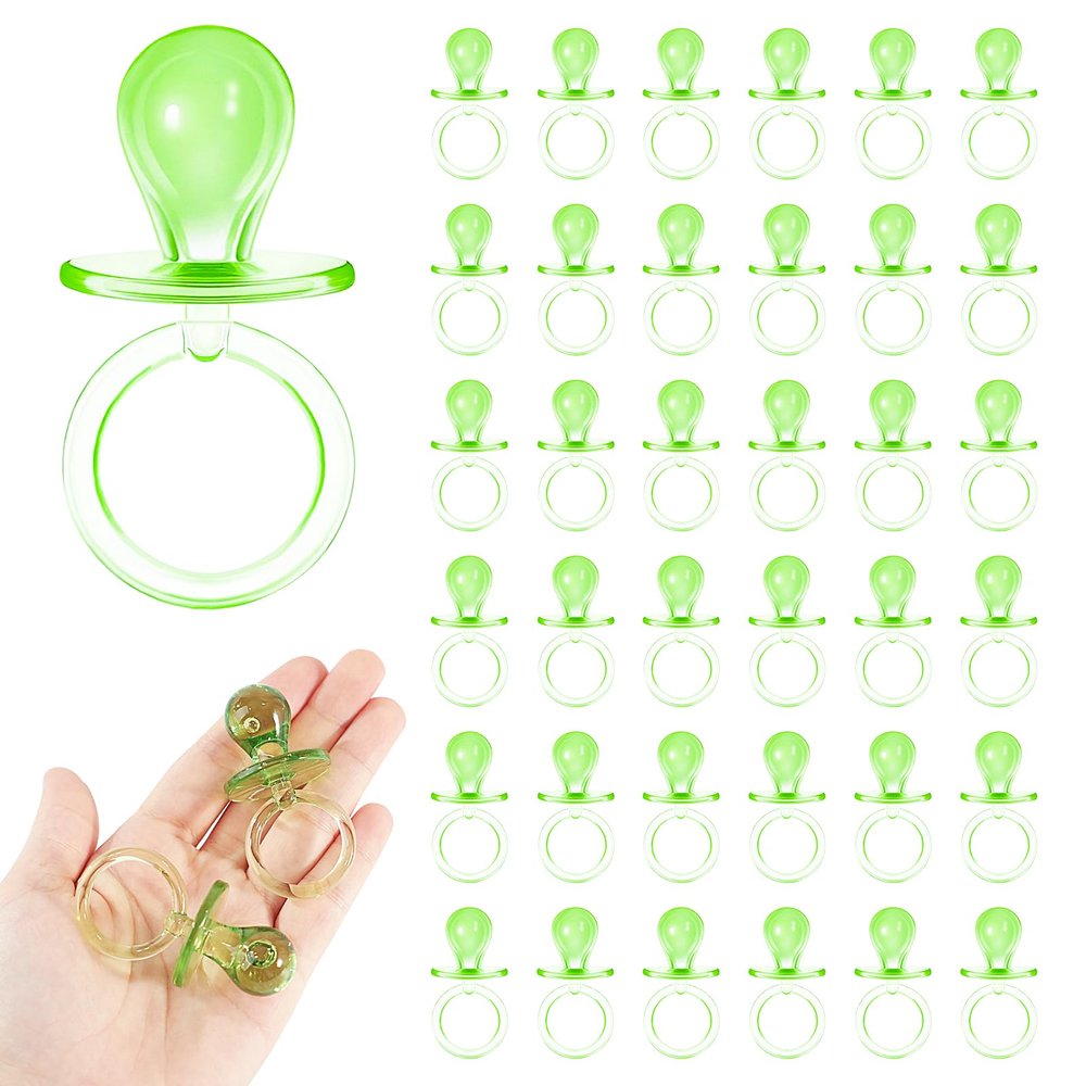 36 Pieces Acrylic Pacifiers for Baby Shower Games, 2.5'' Baby Shower Pacifiers, Bulk Pacifier for Hunt Games, Gender Reveal Table Scatter, Party Favors Decoration(Green)