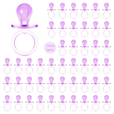 48 Pcs Pacifiers for Baby Shower Game, 2.5 Inch Large Size Plastic Pacifiers Baby Shower Games Pacifier Hunt Decoration DIY, Gender Reveal Table Scatter, Party Favors(Purple)