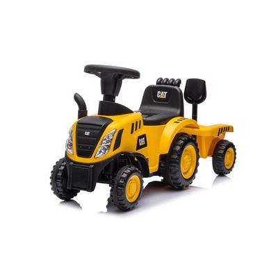 HomeStock Island Interiors T7 Tractor Trailer Foot to Floor Push Car 36" x 12" x 17.5" Yellow Ride-On CAT Style with Horn and Sound Effects for Toddlers Ages 1-3