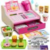 Wee Wonders Wooden Cash Register for Kids with Real Calculator, Rechargeable Cash Register Toy with Scanner/Play Money/Food/Credit Card/Menu, Pretend Play Toys Gifts for Boys Girls Ages 3-8,Color view 1