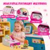 Wee Wonders Wooden Cash Register for Kids with Real Calculator, Rechargeable Cash Register Toy with Scanner/Play Money/Food/Credit Card/Menu, Pretend Play Toys Gifts for Boys Girls Ages 3-8,Color view 4