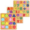Alphabet Wooden Puzzles for Toddlers 3-5, Pack of 3 ABC, Number and Shape Puzzle, Preschool Educational Learning Toys with Puzzle Board & Letter Blocks for Girls Boys Ages 3 4 5 Years Old view 1