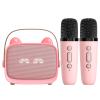Wisoqu Mini Karaoke Machine forPortable Bluetooth Speaker with 2 Wireless Microphone, Colorful Light, 5 Sound Modes, for Family Home Party (Pink) view 1
