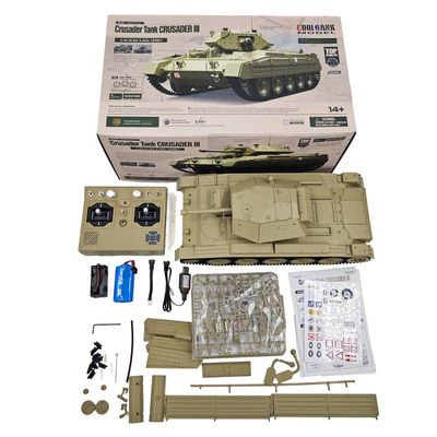 Kafoopolly 1/16 RC Tank Model, 2.4G British Crusader Full-Proportional Remote Control Tank with Sound and Lights, Dual-Speed Modes and Recoil Simulation (RTR/Desert Yellow)