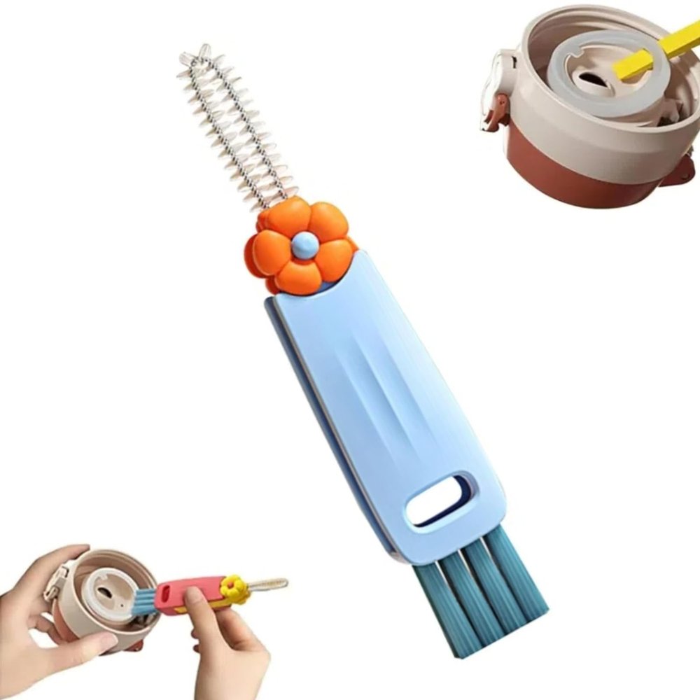 3 in 1 Cup Lid Cleaning Brush, Rotatable Multipurpose Cleaner Brush for Coffee Cups Lid Gap, Portable Crevice Cleaning Brush Tools Set for Baby Bottle Gap Tight Spaces (Blue)