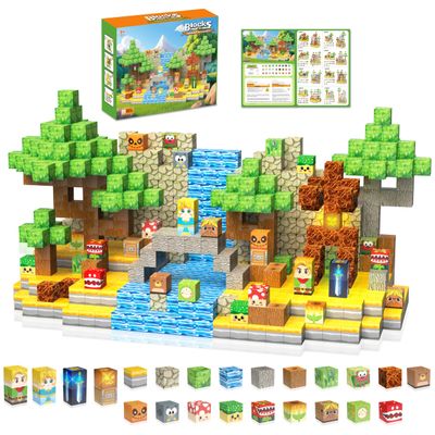 200PCS Magnetic Blocks - Light Up Magnetic Building Blocks Magnet Block Cubes Forest Set, STEM Montessori Sensory Stacking Toys for Kids Boys Girls Ages 3 4 5 6 7 8-12 Holiday Christmas Birthday Gifts