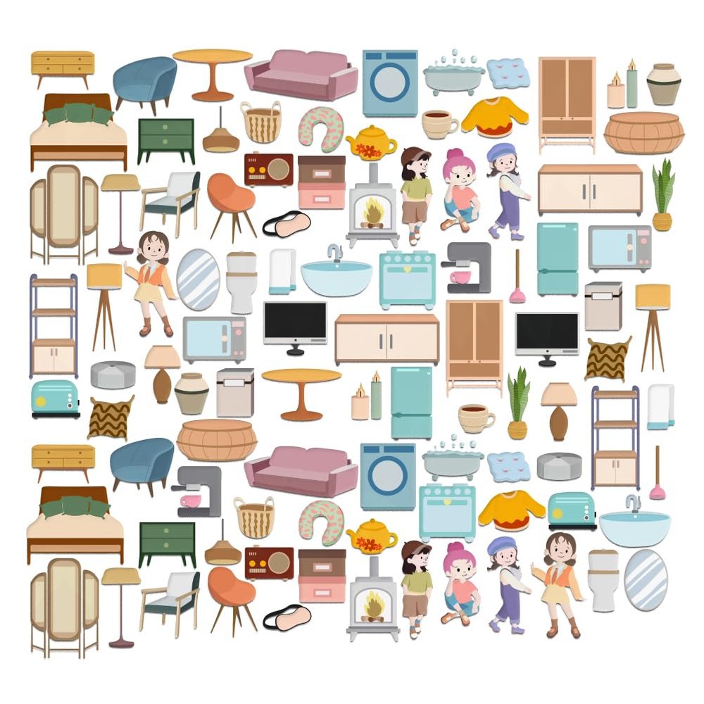 BEUNITONE 100pcs Home Life Element Felt Board Pieces Preschool Classroom Flannel Storytelling Board Precut Figures for Early Learning Activities Life Theme Interactive Felt Story Precut Pieces