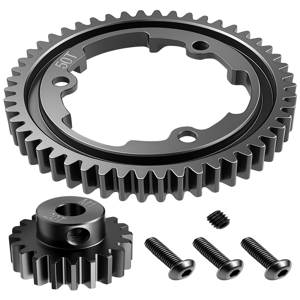 50T 1 Mod Hardened Steel Spur Gear with 20T Motor Pinion Gear Compatible with Traxxas 1/5 X-Maxx 1/7 XO-1 1/10 Maxx 1/10 E-REVO 2.0 VXL, Replace 6450