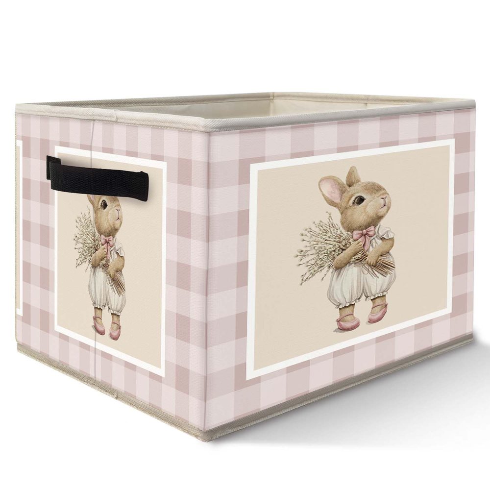 Likjad Bunny Nursery Storage Bins Basket, Toybox for Girls Room, Rustic Rabbit Neutral Checkered Collapsible Fabric Storage Box Organizer for Bedroom Bathroom Clothes Books Toys